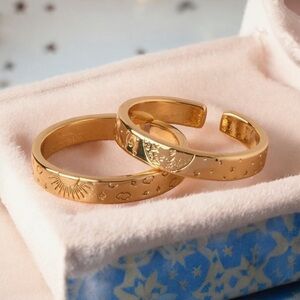 Sun, Moon and Star 18k gold plated band ring set. New.